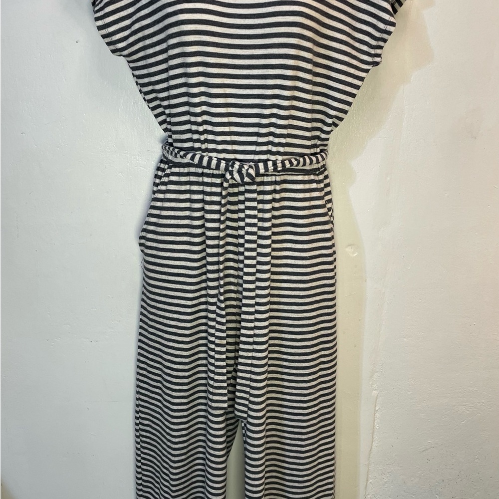 #0198-Old Navy Grey & Off White Striped Jumpsuit W/ Wide-Leg & V-back-S - Picture 2 of 8